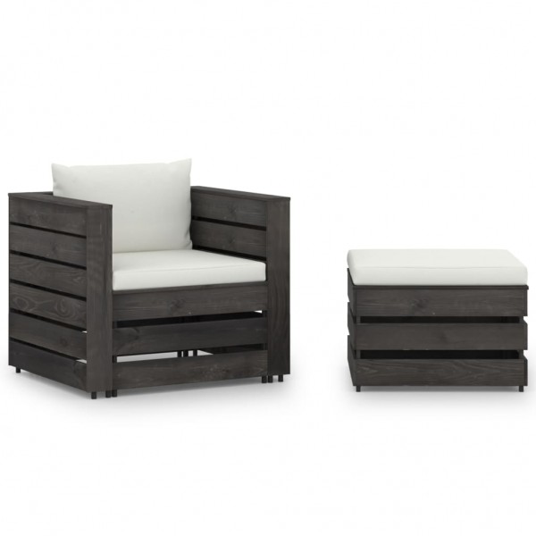 Muebles de jardín 2 pzas con cojines gris madera impregnada