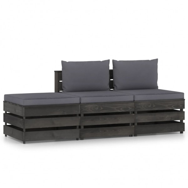Muebles de jardín 3 piezas con cojines madera impregnada gris