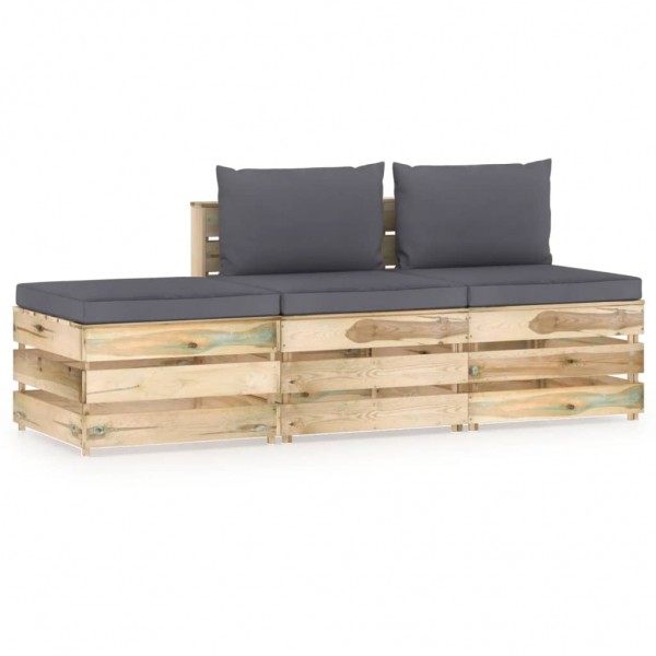 Muebles de jardín 3 piezas con cojines madera impregnada verde