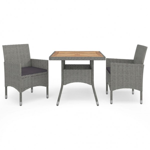 Muebles de jardín 3 piezas ratán sintético gris y acacia