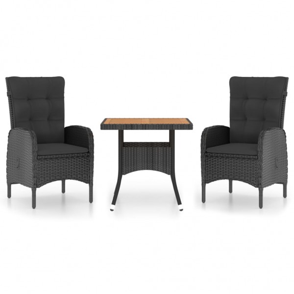 Muebles de jardín 3 piezas ratán sintético negro madera acacia