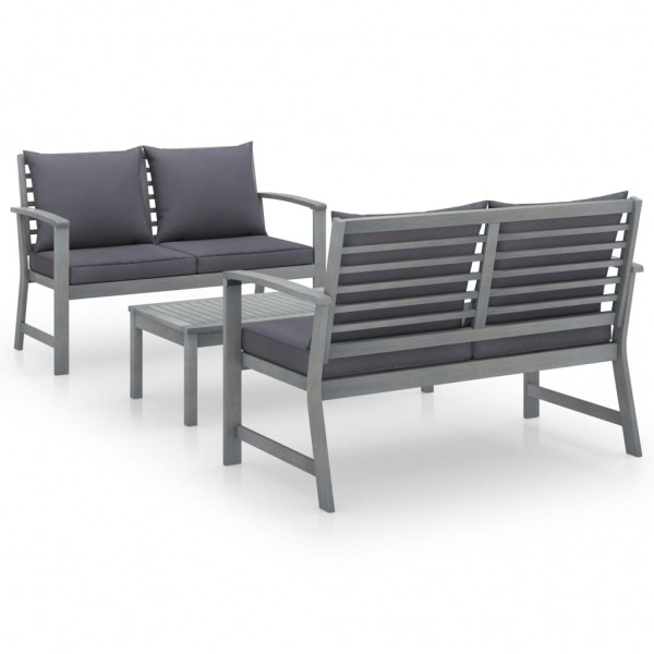 Muebles de jardín 3 pzas cojines madera maciza de acacia gris