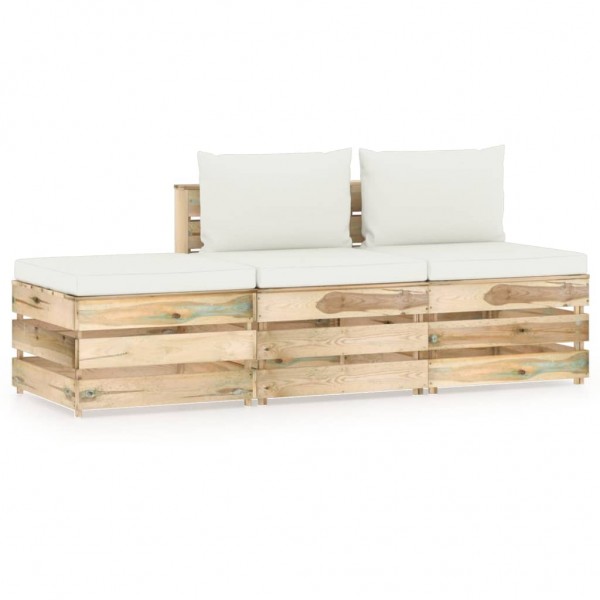 Muebles de jardín 3 pzas con cojines madera impregnada verde