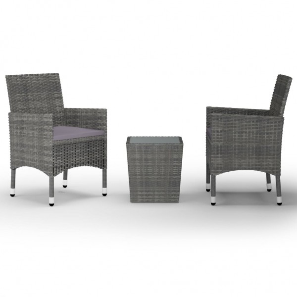 Muebles de jardín 3 pzas ratán sintético vidrio templado gris