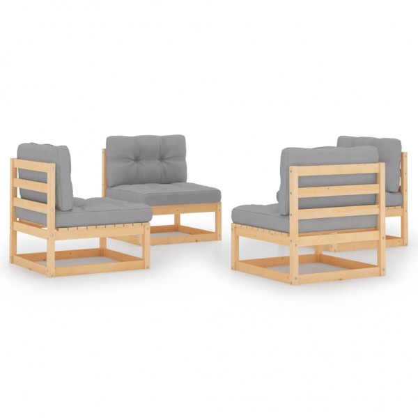 Muebles de jardín 4 piezas con cojines de madera de pino maciza
