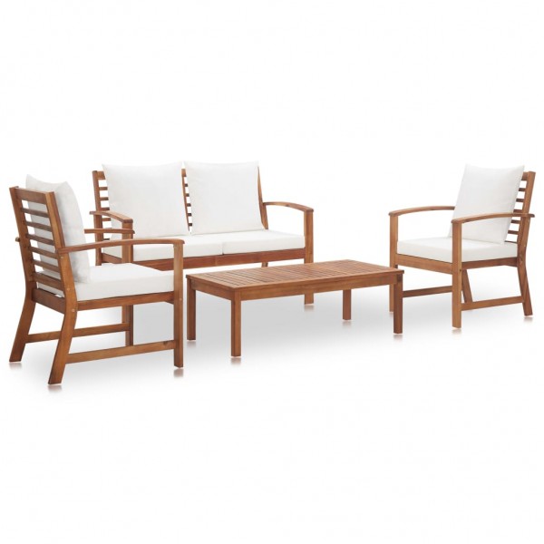 Muebles de jardín 4 piezas con cojines madera maciza de acacia
