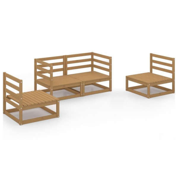 Muebles de jardín 4 piezas marrón miel madera maciza de pino