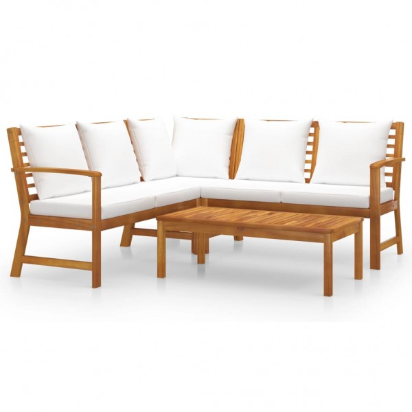 Muebles de jardín 4 pzas cojines crema madera maciza de acacia