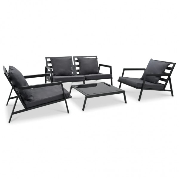Muebles de jardín 4 pzas y cojines de aluminio gris oscuro