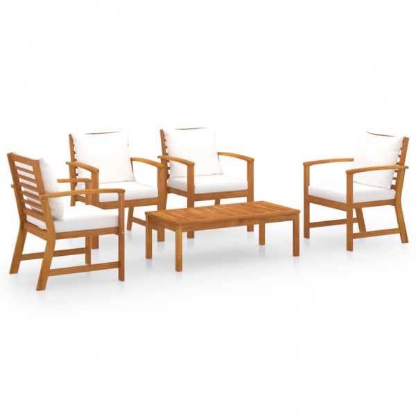 Muebles de jardín 5 piezas cojines madera maciza de acacia