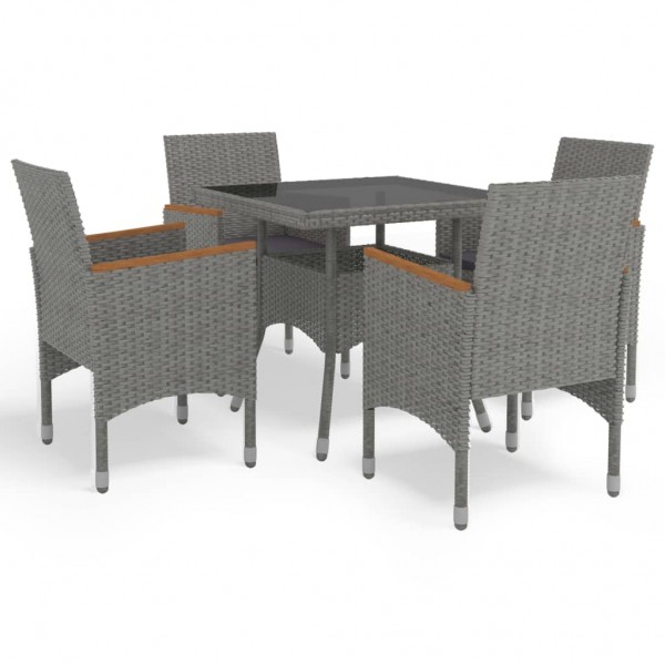 Muebles de jardín 5 piezas ratán sintético gris y acacia