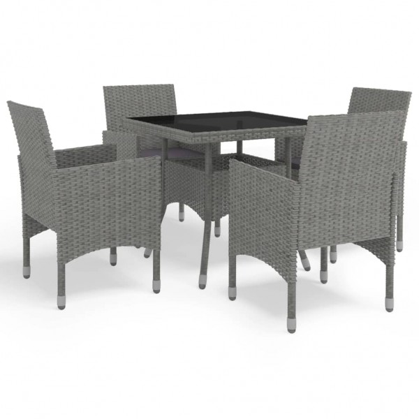Muebles de jardín 5 piezas ratán sintético y vidrio gris