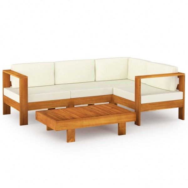 Muebles de jardín 5 pzas cojines blanco crema madera de acacia