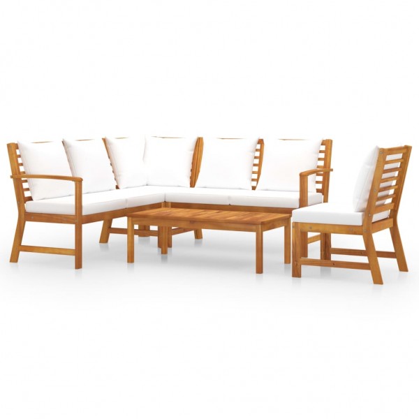 Muebles de jardín 5 pzas cojines crema madera maciza de acacia