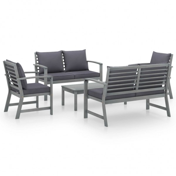 Muebles de jardín 5 pzas cojines gris madera maciza de acacia