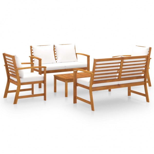 Muebles de jardín 5 pzas cojines madera maciza de acacia