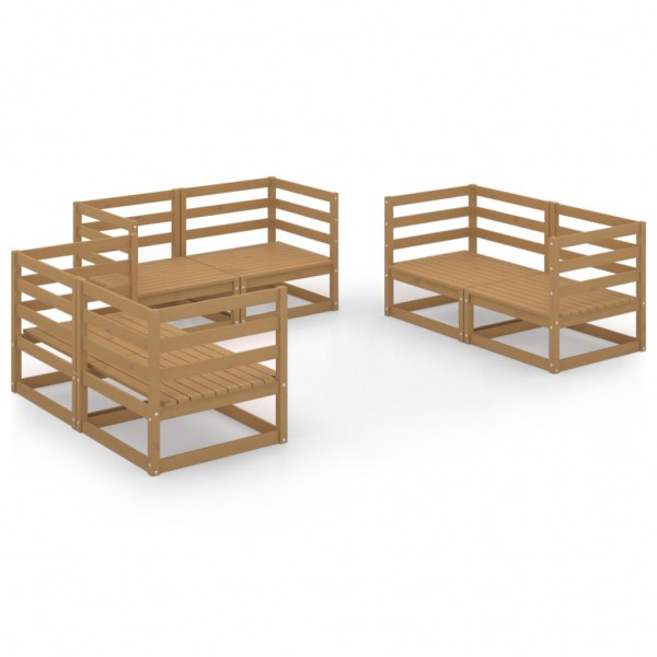 Muebles de jardín 6 piezas marrón miel madera maciza de pino