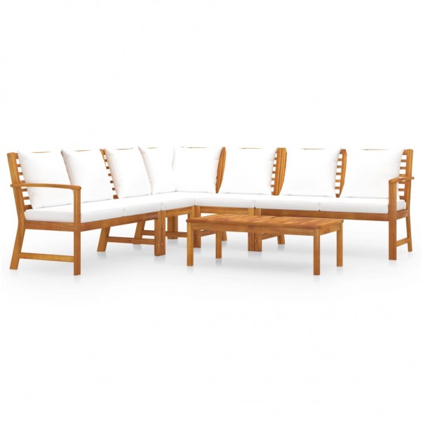 Muebles de jardín 6 pzas cojines crema madera maciza de acacia