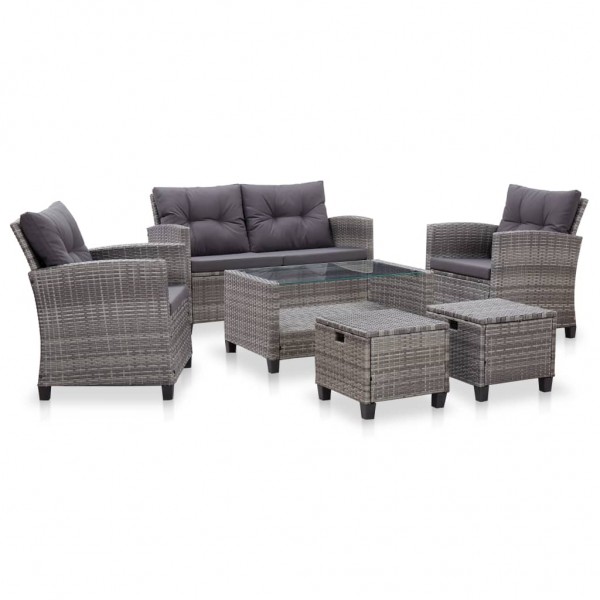 Muebles de jardín 6 pzas y cojines ratán sintético gris oscuro