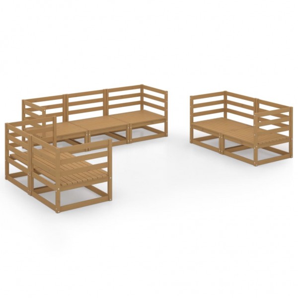 Muebles de jardín 7 piezas marrón miel madera maciza de pino