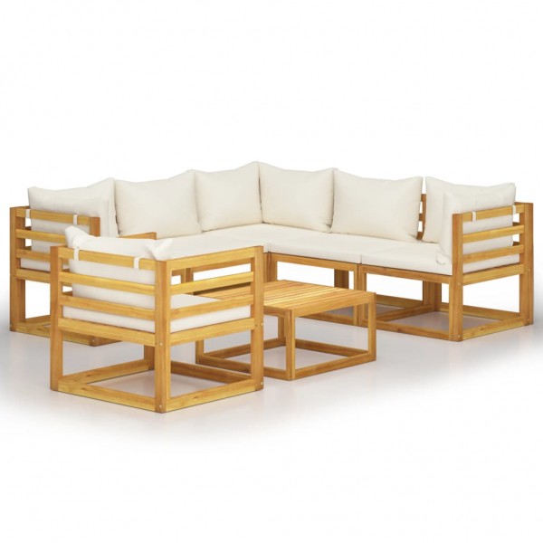 Muebles de jardín 7 pzas cojines crema madera maciza de acacia