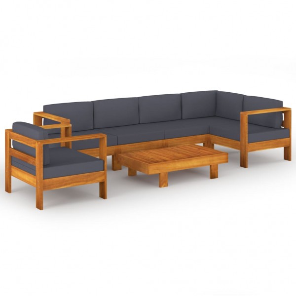 Muebles de jardín 7 pzas con cojines gris oscuro madera acacia