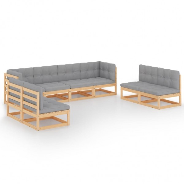 Muebles de jardín 8 piezas con cojines de madera de pino maciza