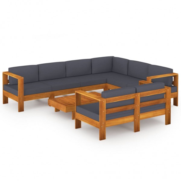 Muebles de jardín 8 pzas con cojines gris oscuro madera acacia