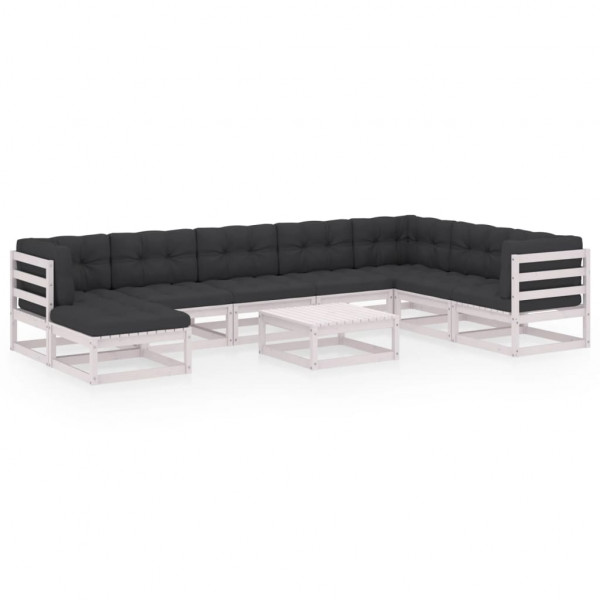 Muebles de jardín 9 piezas con cojines de madera de pino maciza