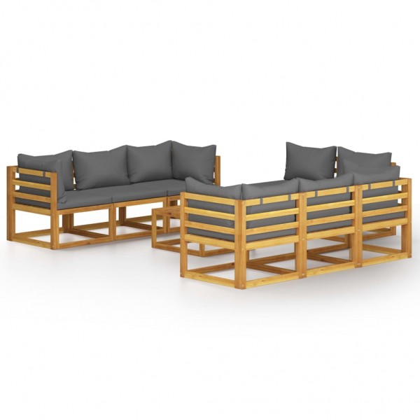 Muebles de jardín 9 pzas cojines madera maciza de acacia