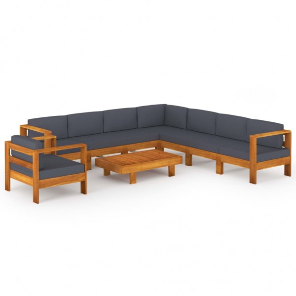 Muebles de jardín 9 pzas con cojines gris oscuro madera acacia