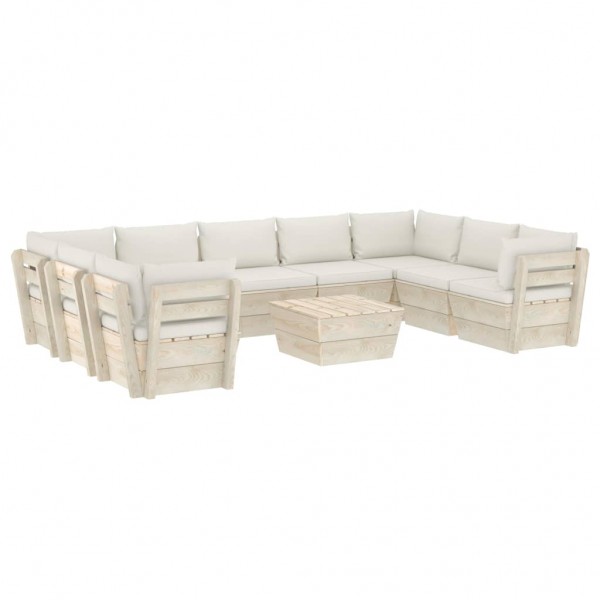 Muebles de jardín de palés 10 piezas y cojines madera de abeto