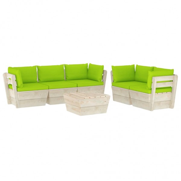 Muebles de jardín de palés 6 piezas y cojines madera de abeto