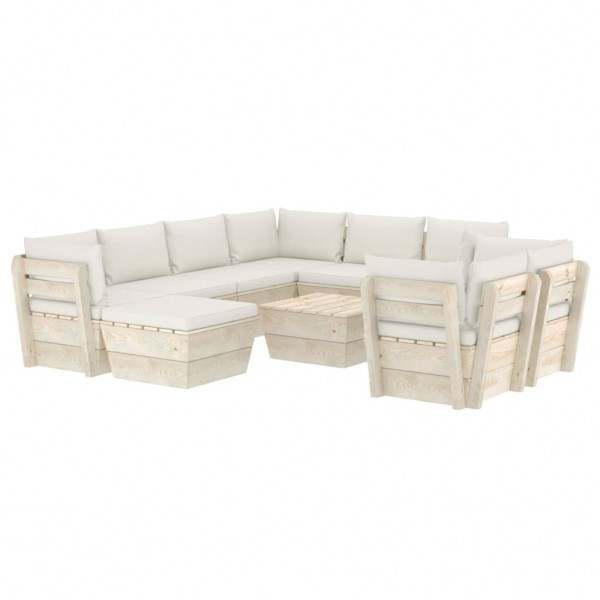 Muebles de jardín de palets 10 pzas y cojines madera de abeto
