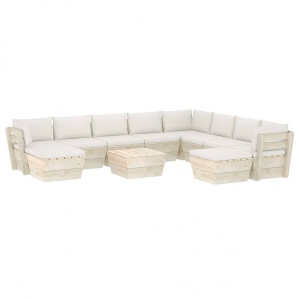 Muebles de jardín de palets 11 pzas y cojines madera de abeto