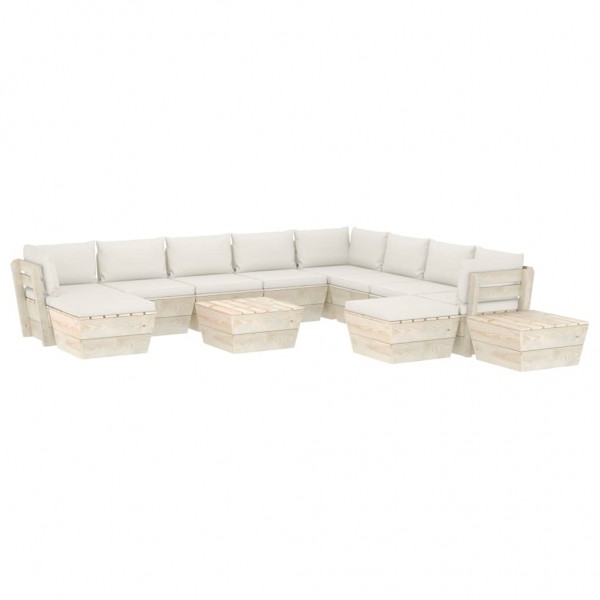 Muebles de jardín de palets 12 pzas y cojines madera de abeto
