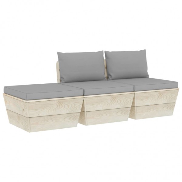 Muebles de jardín de palets 3 pzas y cojines madera de abeto