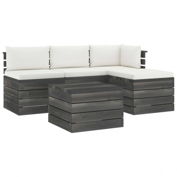 Muebles de jardín de palets 5 piezas cojines madera maciza pino