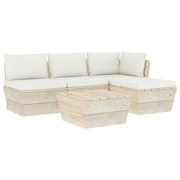 Muebles de jardín de palets 5 piezas y cojines madera de abeto