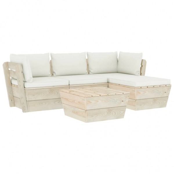 Muebles de jardín de palets 5 pzas y cojines madera de abeto