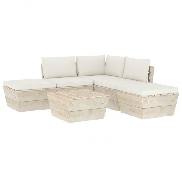 Muebles de jardín de palets 6 piezas y cojines madera de abeto