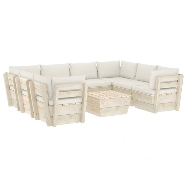Muebles de jardín de palets 9 piezas y cojines madera de abeto