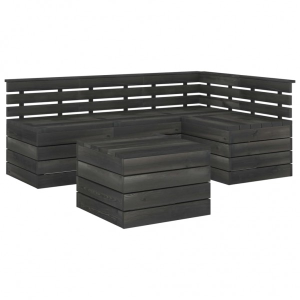 Muebles de jardín palets 5 pzas madera maciza pino gris oscuro