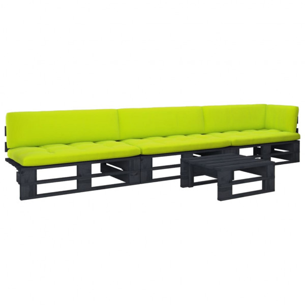 Muebles de palets 4 pzas y cojines madera pino impregnada negro