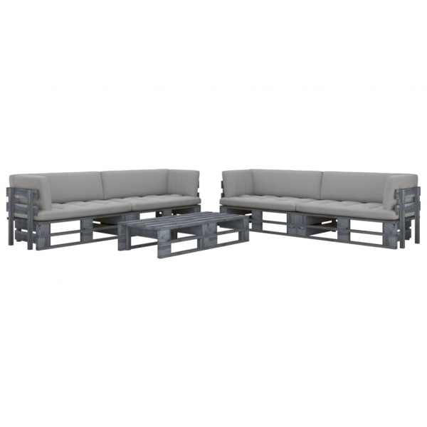 Muebles de palets 6 pzas y cojines madera pino impregnada gris