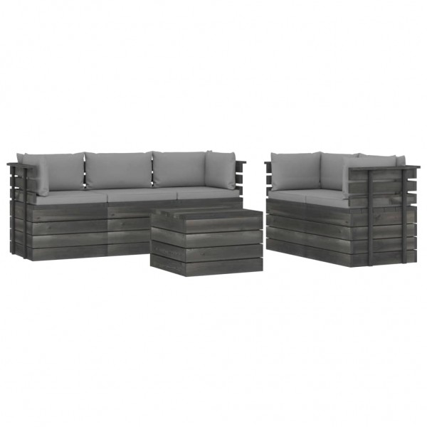 Muebles de palets de jardín 6 piezas cojines madera maciza pino