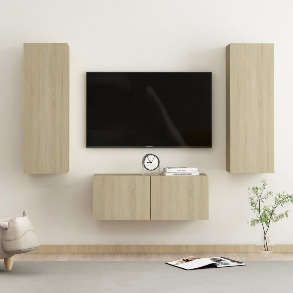 Muebles de pared de TV 3 pzas aglomerado color roble Sonoma