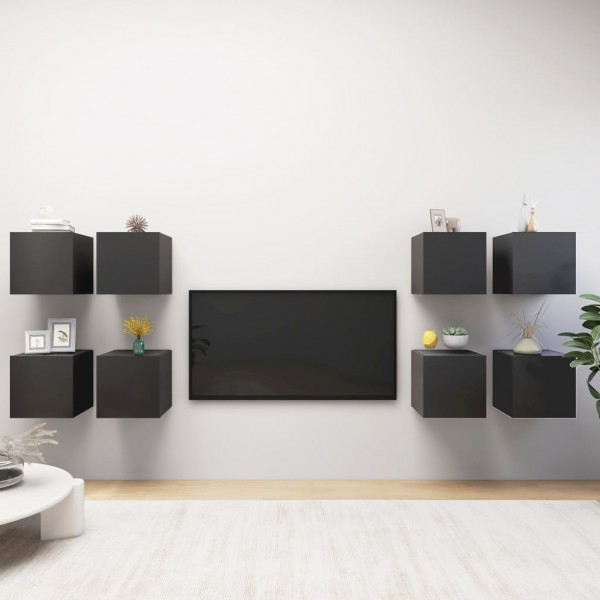 Muebles de pared para TV 8 uds gris 30.5x30x30 cm