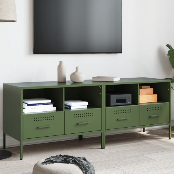 Muebles de TV 2 piezas acero laminado verde oliva 68x39x50.5 cm