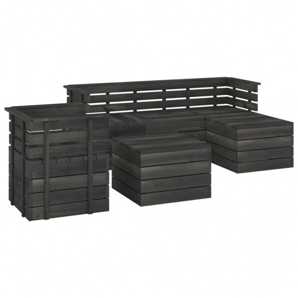 Muebles palets de jardín 6 pzas madera maciza pino gris oscuro